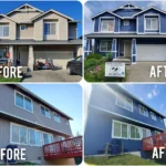 Before and After exterior house painting.