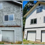 Before and After exterior house staining in Silverdale, WA.