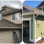 Before and After exterior house painting and staining in Silverdale, WA.